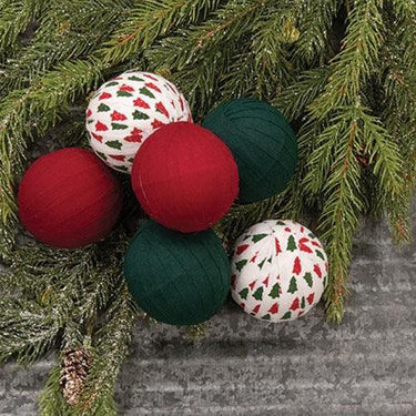 6 Set Christmas Red & Green Rag Balls - The Fox Decor